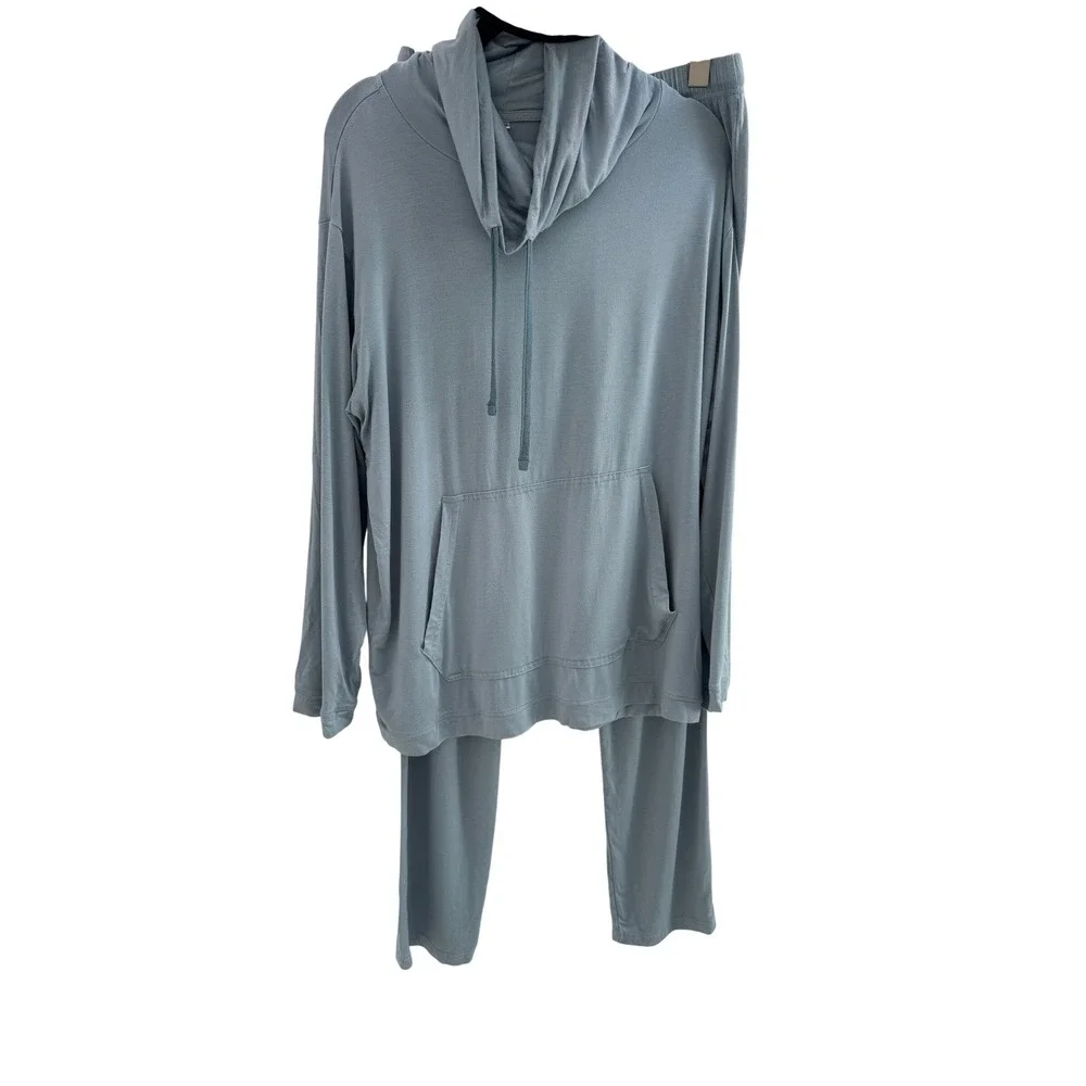 Emirates First Class Lounge Pajama Set Blue Hoodie Pants Modal Blend S/M